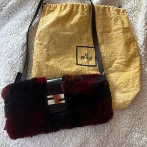 Rare FENDI 2010 Multicolor Rabbit Fur Baguette Shoulder Bag